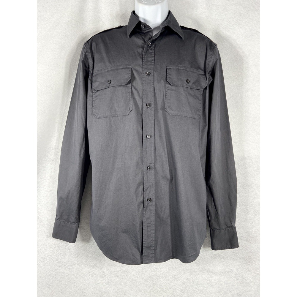 Ralph Lauren Black Label Shirt Men's M Gray Button Up Military Long Sleeve Italy